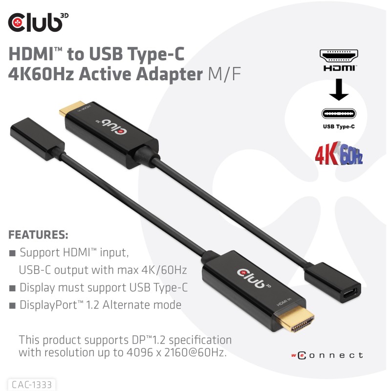Buy Club3D Adapter - HDMI 2.0 to USB-C 4K60Hz Active St Bu in Cyprus, Nicosia, Limassol, Larnaka, Pafos