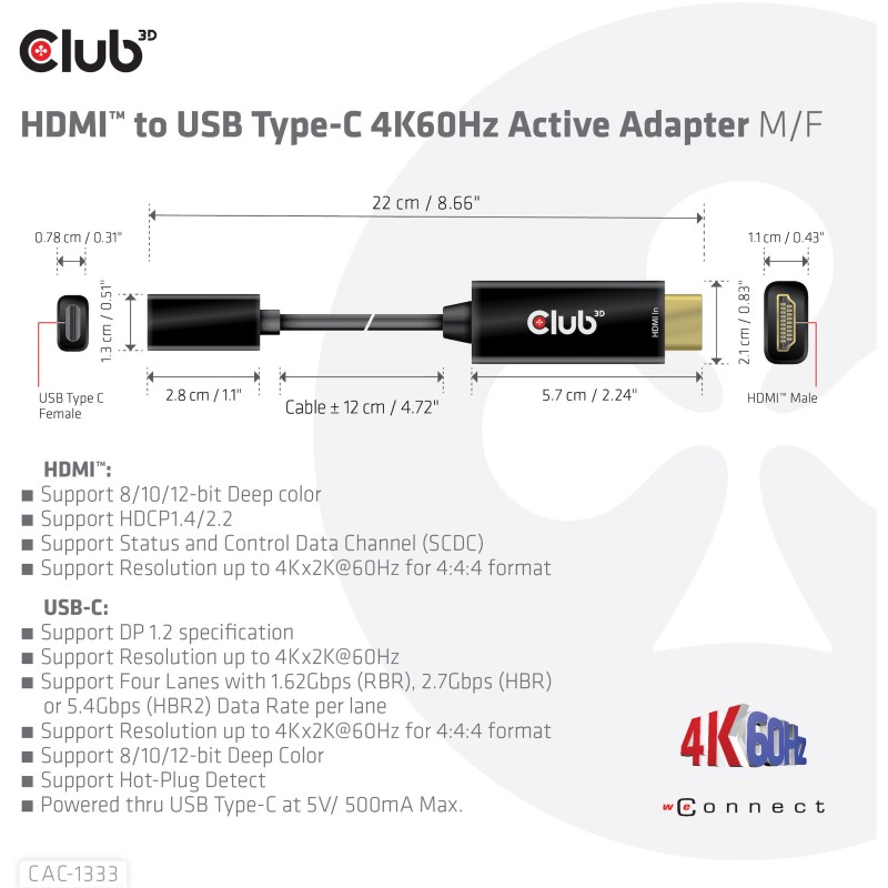 Buy Club3D Adapter - HDMI 2.0 to USB-C 4K60Hz Active St Bu in Cyprus, Nicosia, Limassol, Larnaka, Pafos
