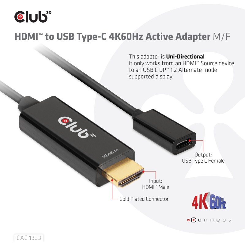 Buy Club3D Adapter - HDMI 2.0 to USB-C 4K60Hz Active St Bu in Cyprus, Nicosia, Limassol, Larnaka, Pafos