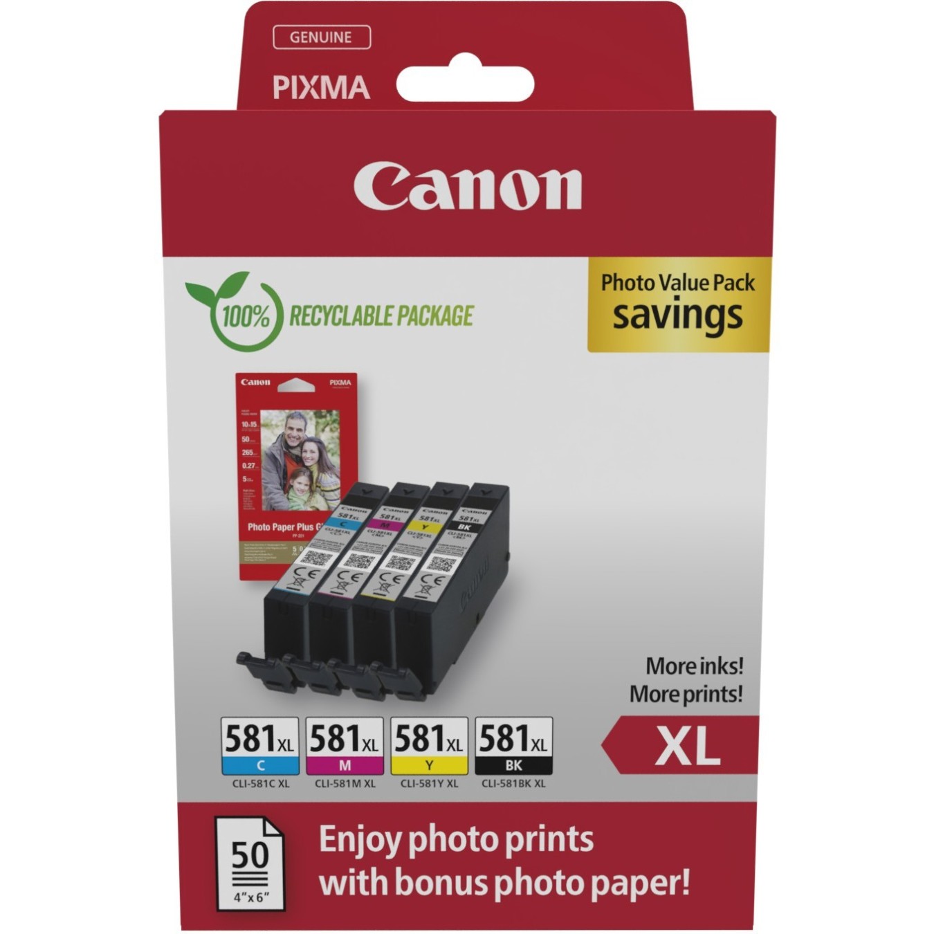 Canon Ink CLI-581XL - 2052C004 - 4-pack (BKMCY) + Photo Paper — Buy in Cyprus with Fast Delivery