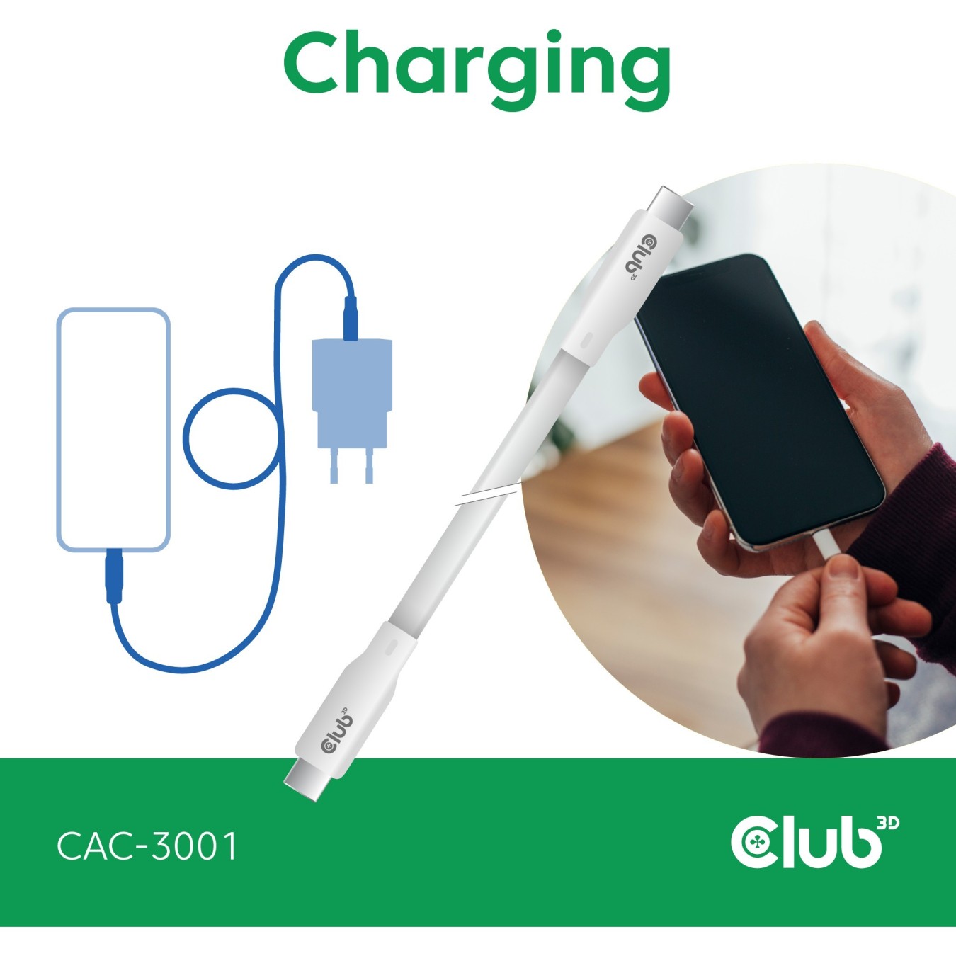 Club3D Lifestyle USB-C Cable - PD 240W.20Gbps 2m White — Buy in Cyprus with Fast Delivery