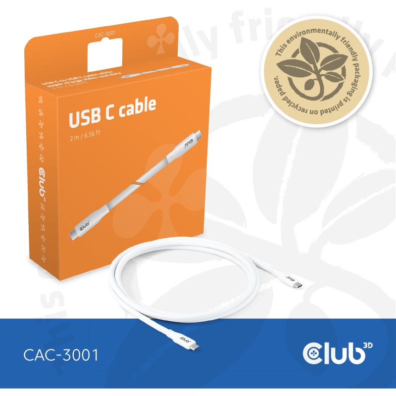 Buy Club3D Lifestyle USB-C Cable - PD 240W.20Gbps 2m White in Cyprus, Nicosia, Limassol, Larnaka, Pafos