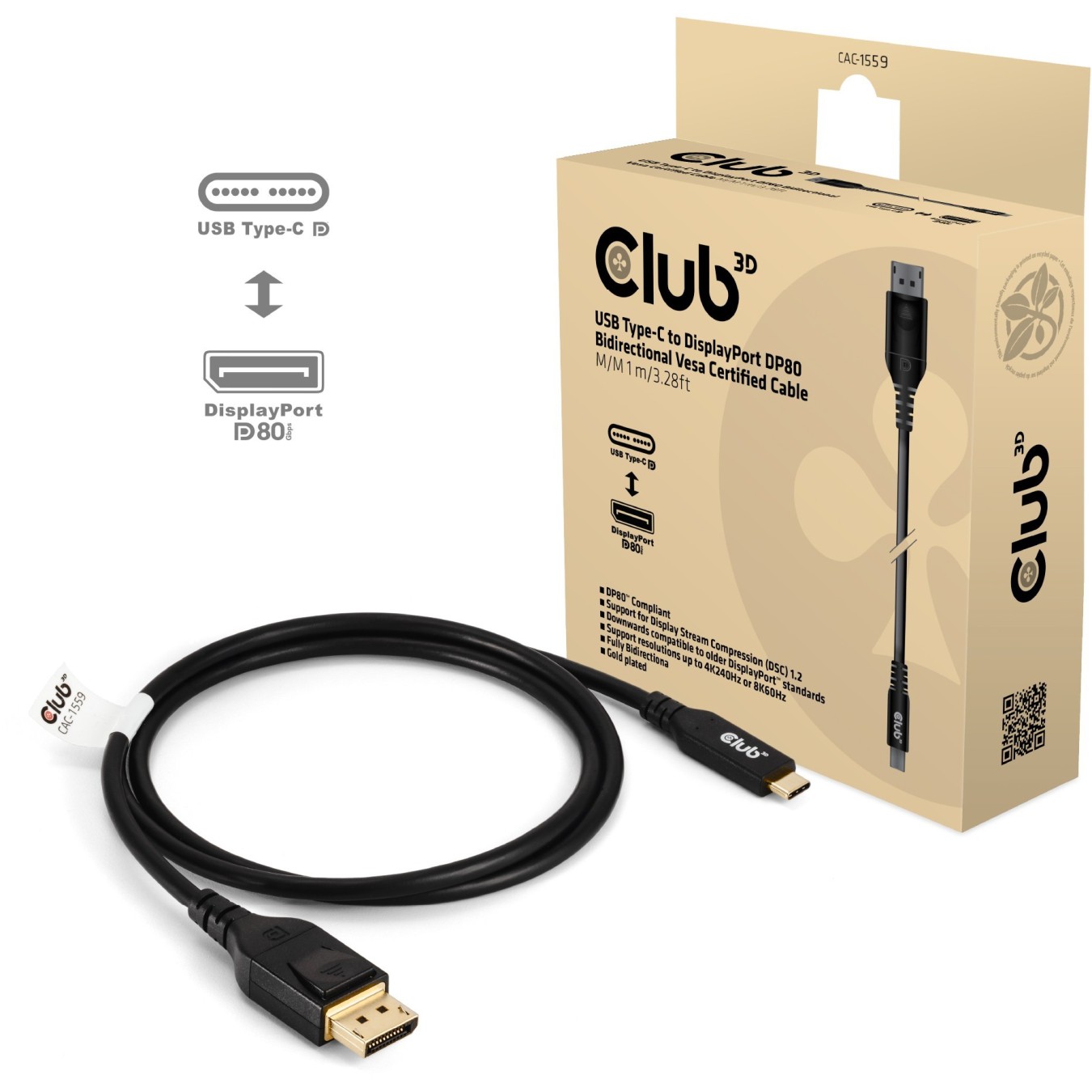 Club3D Cable USB Type C - to DP 2.1 1m 10K60Hz St St — Buy in Cyprus with Fast Delivery