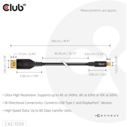 Buy Club3D Cable USB Type C - to DP 2.1 1m 10K60Hz St St in Cyprus, Nicosia, Limassol, Larnaka, Pafos