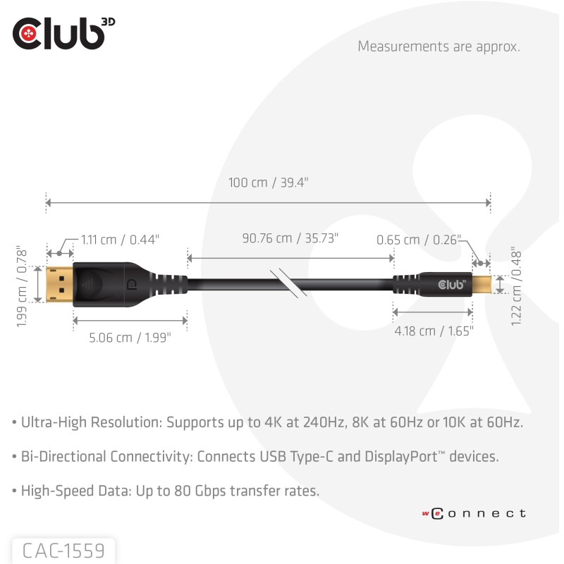 Buy Club3D Cable USB Type C - to DP 2.1 1m 10K60Hz St St in Cyprus, Nicosia, Limassol, Larnaka, Pafos