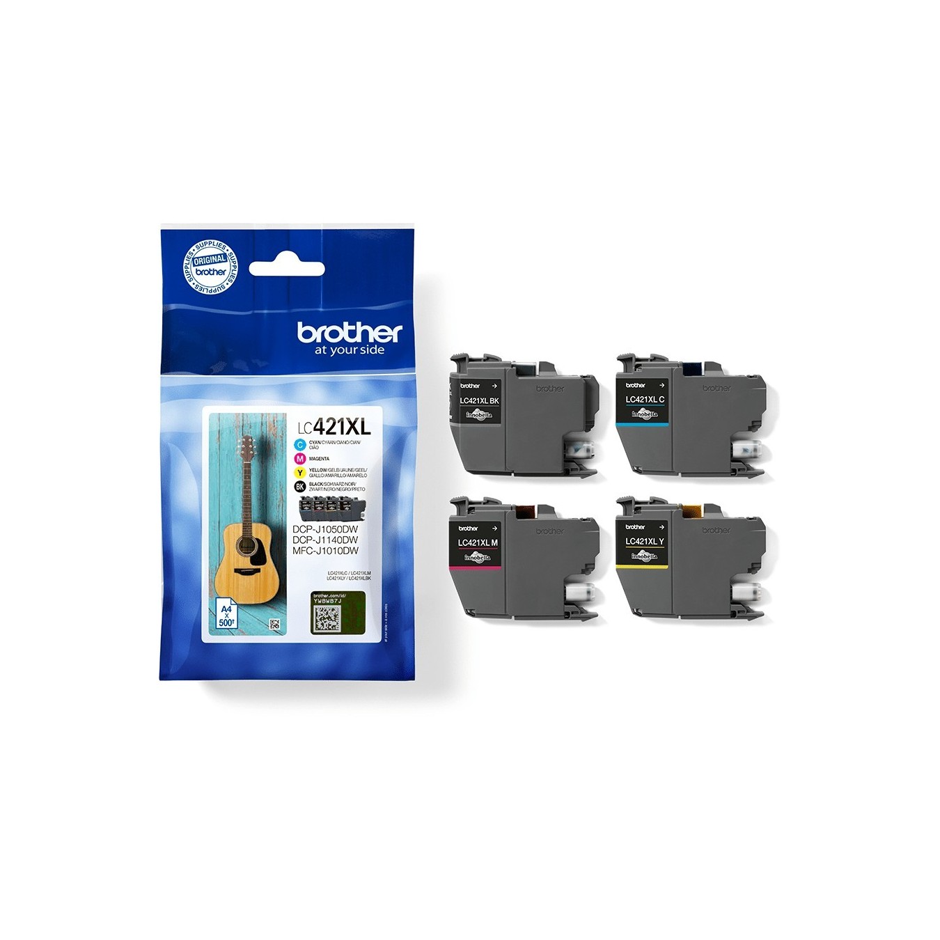 Brother 4-pack of Black Cyan Magenta and Yellow 500-page high capacity ink cartridges for DCP-J1050DW MFC-J1010DW and...