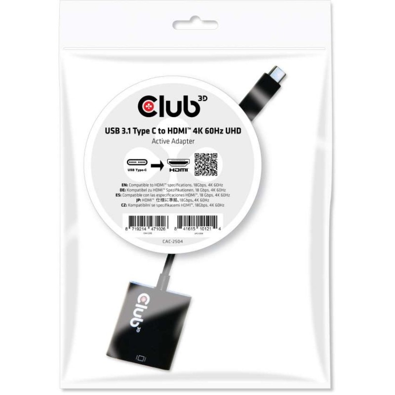 Buy Club3D USB 3.1 Type-C to HDMI 2.0 UHD HDR Active St Bu in Cyprus, Nicosia, Limassol, Larnaka, Pafos