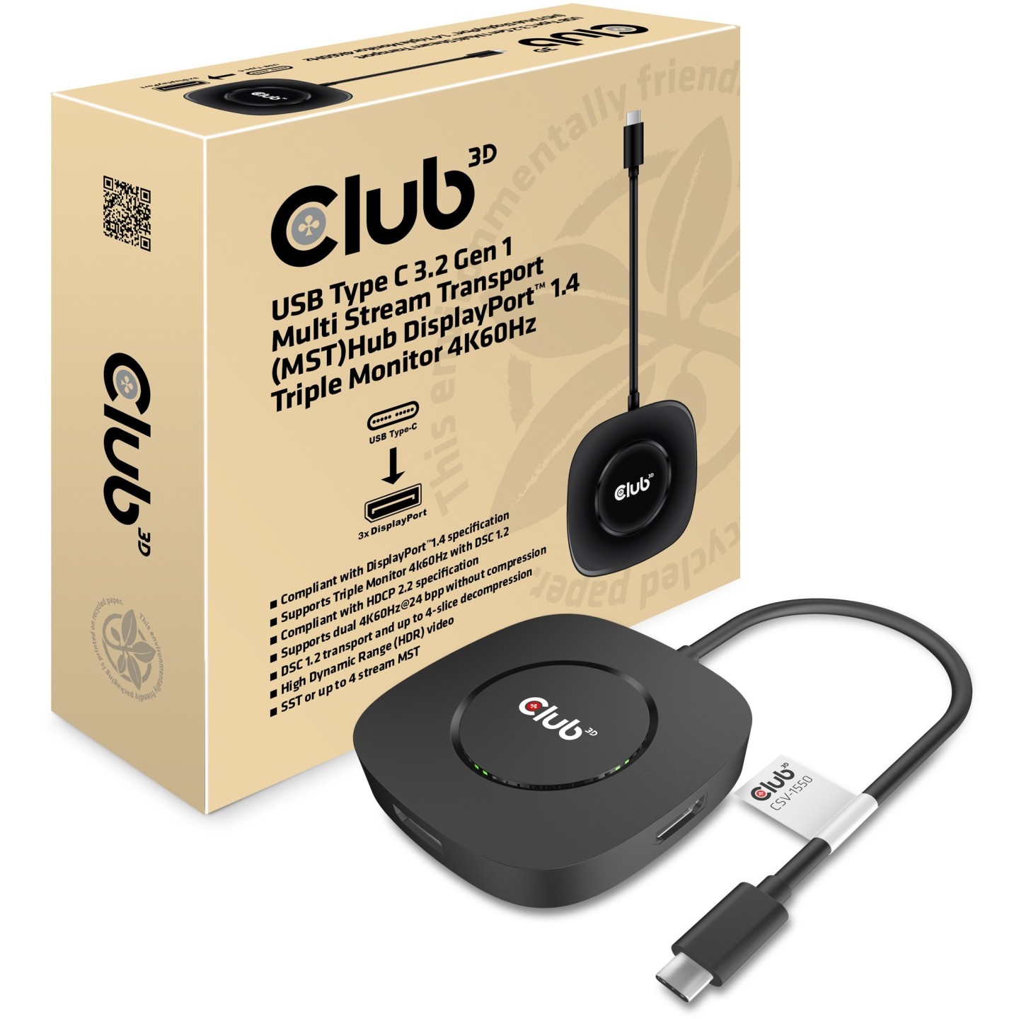 Club3D MST-Hub USB 3.2 Type-C to 3x DisplayPort 1.4 St Bu retail - MST Hub — Buy in Cyprus with Fast Delivery