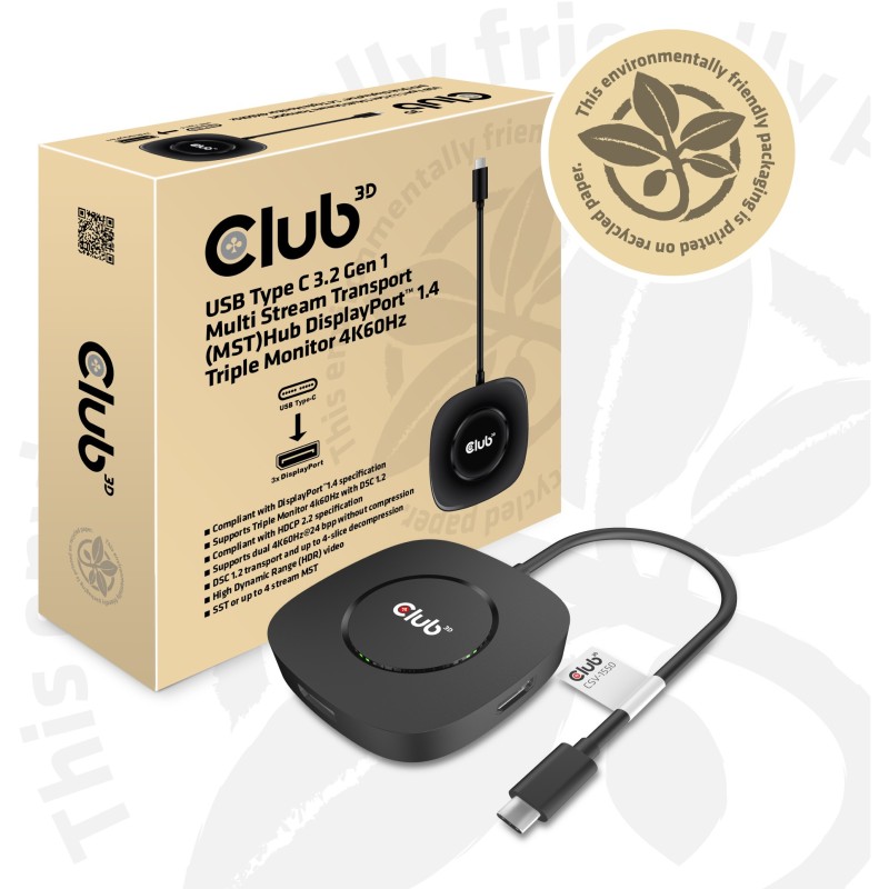 Buy Club3D MST-Hub USB 3.2 Type-C to 3x DisplayPort 1.4 St Bu retail - MST Hub in Cyprus, Nicosia, Limassol, Larnaka, Pafos