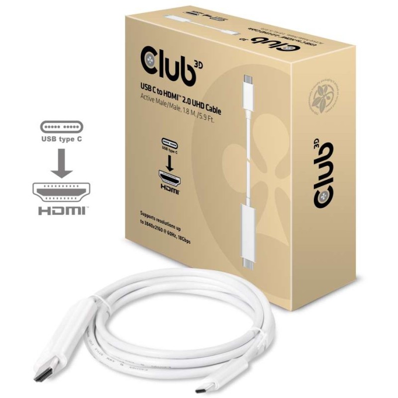 Buy Club3D Cable USB 3.1 Type-C to HDMI 2.0 UHD 1.8m Active St St in Cyprus, Nicosia, Limassol, Larnaka, Pafos
