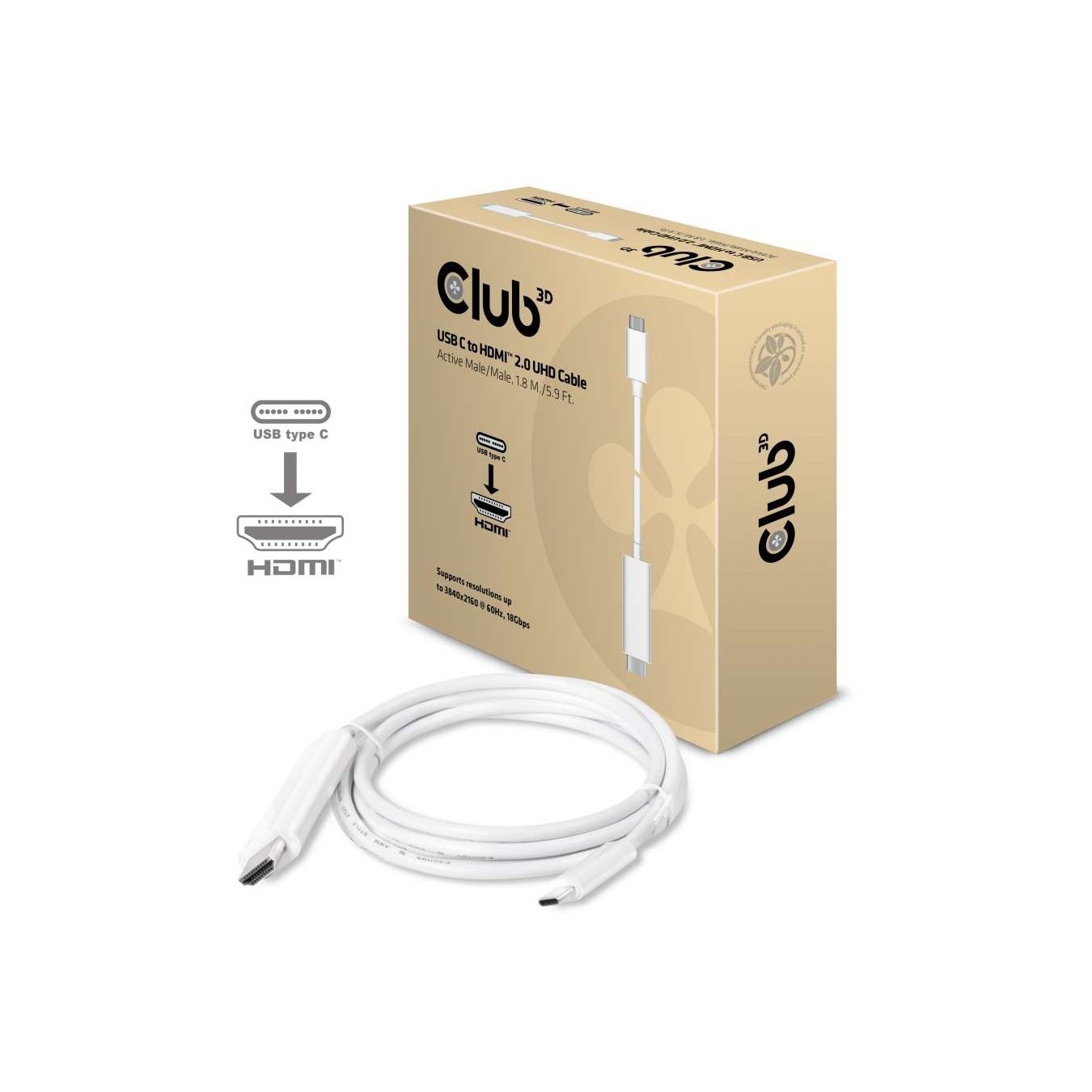Club3D Cable USB 3.1 Type-C to HDMI 2.0 UHD 1.8m Active St St — Buy in Cyprus with Fast Delivery