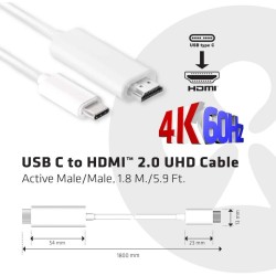 Buy Club3D Cable USB 3.1 Type-C to HDMI 2.0 UHD 1.8m Active St St in Cyprus, Nicosia, Limassol, Larnaka, Pafos