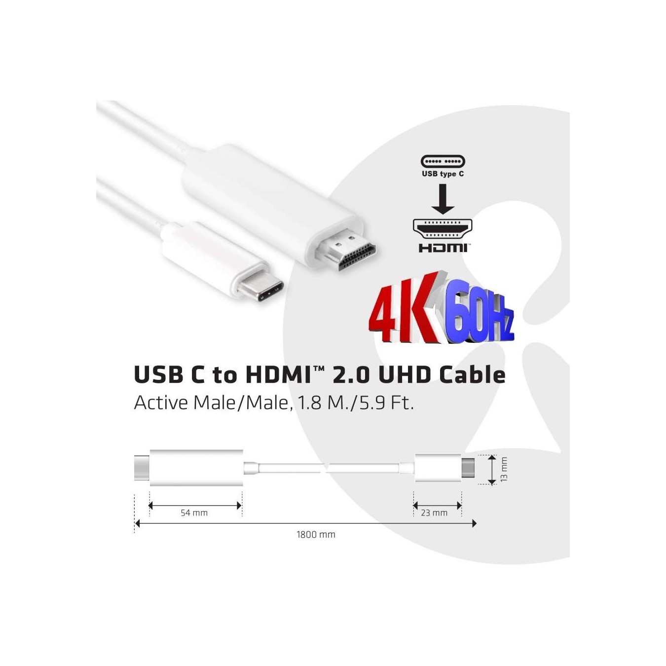 Club3D Cable USB 3.1 Type-C to HDMI 2.0 UHD 1.8m Active St St — Buy in Cyprus with Fast Delivery
