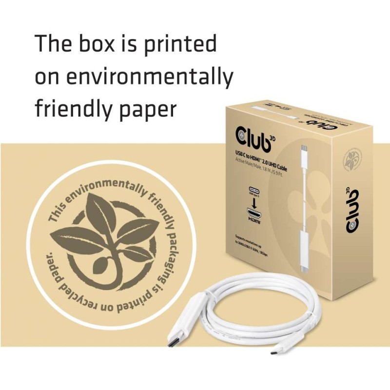 Buy Club3D Cable USB 3.1 Type-C to HDMI 2.0 UHD 1.8m Active St St in Cyprus, Nicosia, Limassol, Larnaka, Pafos