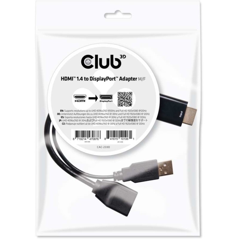 Buy Club3D HDMI to DP Adapter - 4K@30Hz - Polybag in Cyprus, Nicosia, Limassol, Larnaka, Pafos