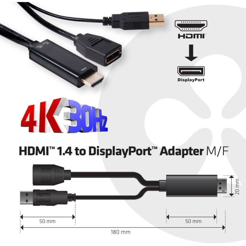 Buy Club3D HDMI to DP Adapter - 4K@30Hz - Polybag in Cyprus, Nicosia, Limassol, Larnaka, Pafos