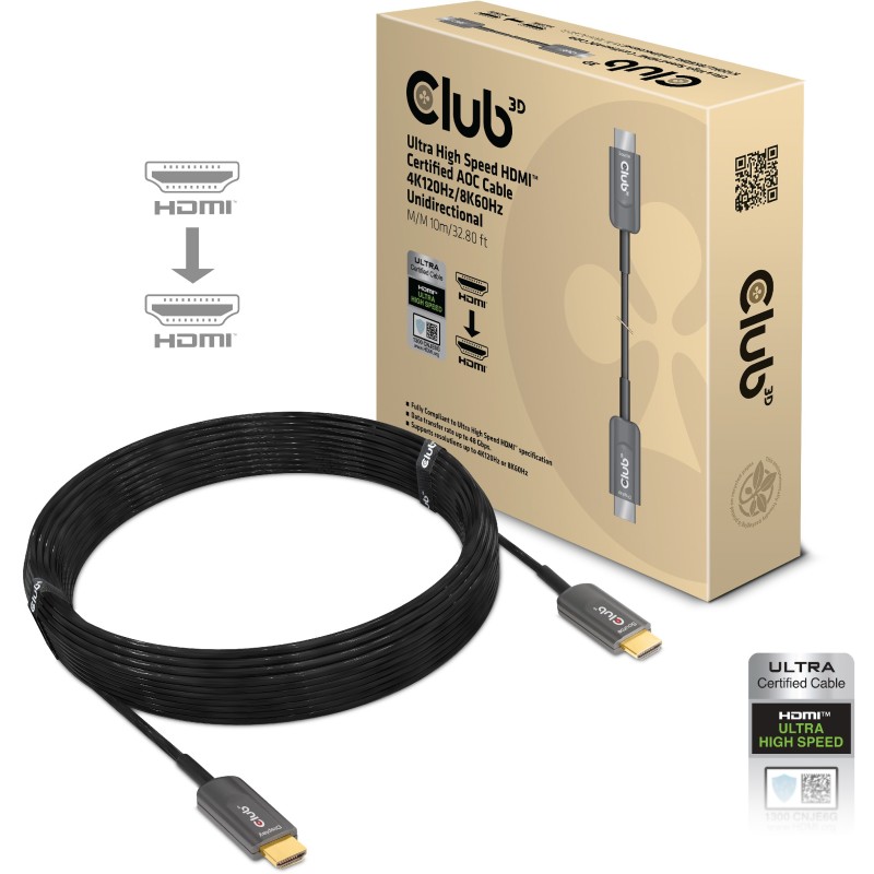 Buy Club3D HDMI Cable A-to-A - 2.1 Active Optical 8K60Hz UHD - 10 m Retail in Cyprus, Nicosia, Limassol, Larnaka, Pafos