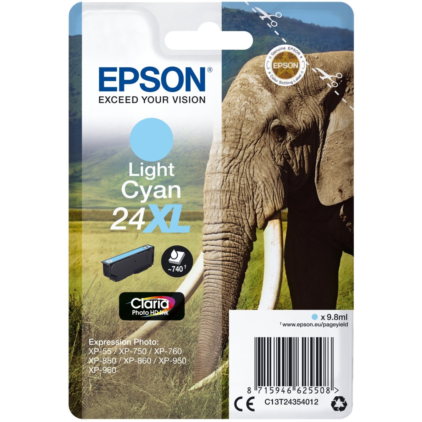 Epson Ink Cartridge - Light Cyan 5LB 24XL - High Capacity 9.8ml 740 pages - 1-pack blister without alarm
