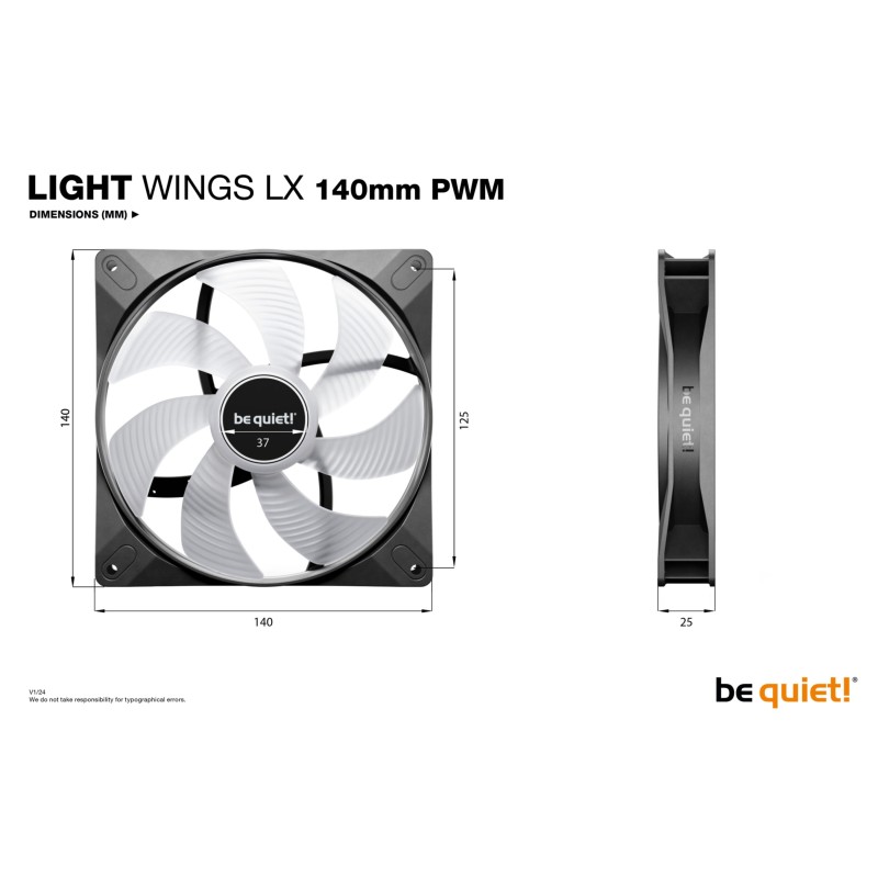 Buy be quiet! Light Wings LX - 140mm PWM Case Fans (3-pack) - Black, ARGB, 1200 RPM in Cyprus, Nicosia, Limassol, Larnaka, Pafos