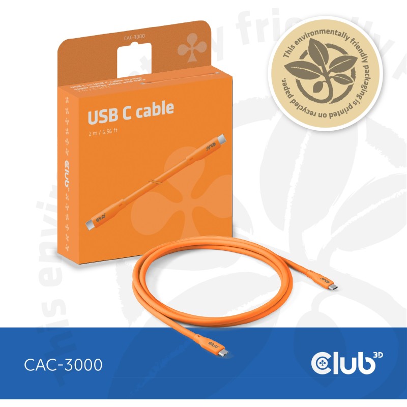 Buy Club3D Lifestyle USB-C Cable - PD 240W.20Gbps 2m Orange in Cyprus, Nicosia, Limassol, Larnaka, Pafos