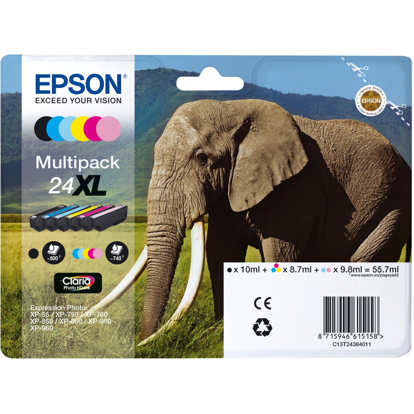 Epson Ink 24XL - C13T24384011 - 6-pack (BKMCY Light Magenta Light Cyan) up to 740 pages — Buy in Cyprus with Fast Delivery