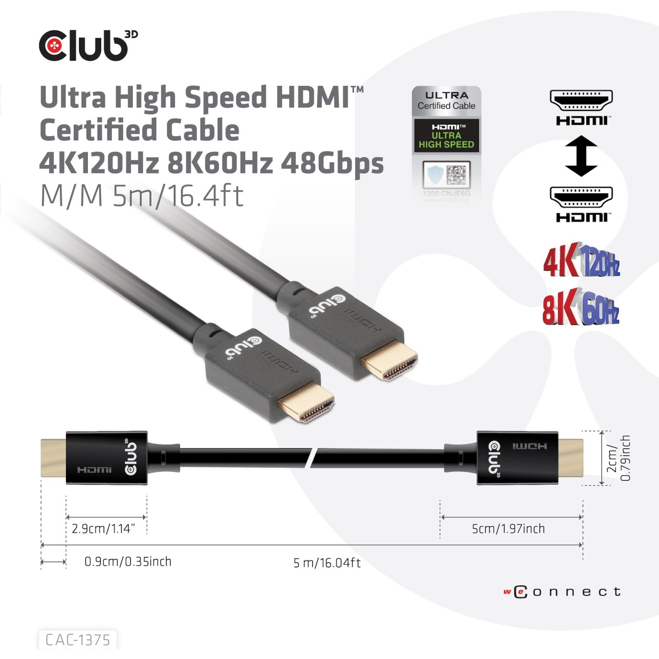 Club3D HDMI Cable A to A - 2.1 Ultra High Speed 10K HDR - 5 m retail — Buy in Cyprus with Fast Delivery