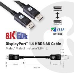 Buy Club3D DisplayPort Cable - 1.4 HBR3 32.4Gb s 3m 8K60Hz St St retail in Cyprus, Nicosia, Limassol, Larnaka, Pafos
