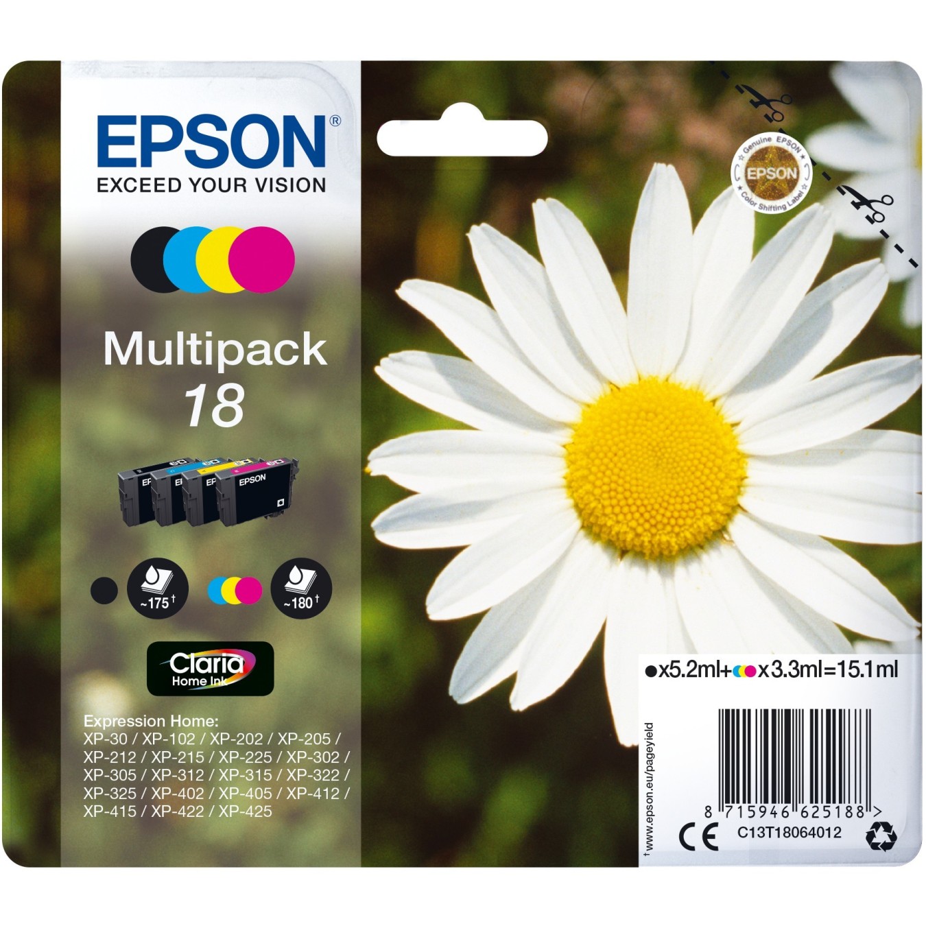 Epson Ink - C13T18064012 - 4-pack (BKMCY) up to 175 pages — Buy in Cyprus with Fast Delivery