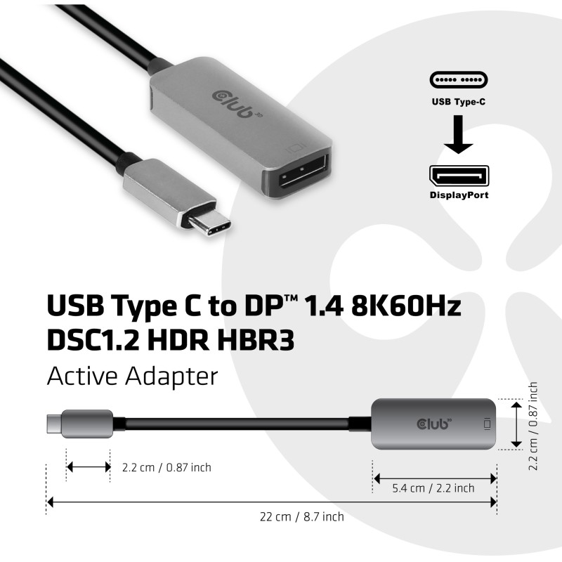 Buy Club3D USB 3.2 Type-C to DP 1.4 8K60Hz HDR Active St Bu in Cyprus, Nicosia, Limassol, Larnaka, Pafos