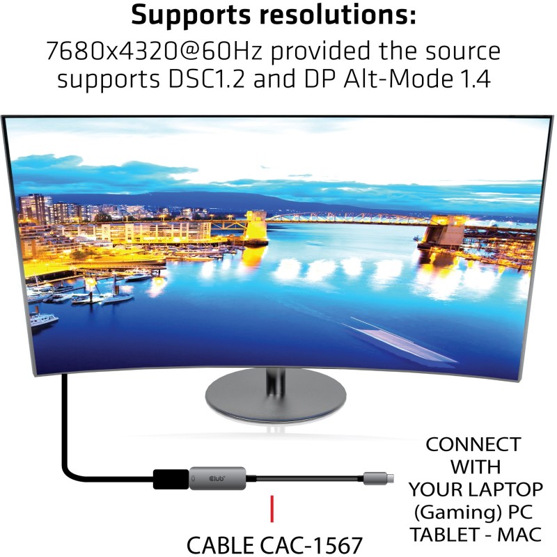 Buy Club3D USB 3.2 Type-C to DP 1.4 8K60Hz HDR Active St Bu in Cyprus, Nicosia, Limassol, Larnaka, Pafos