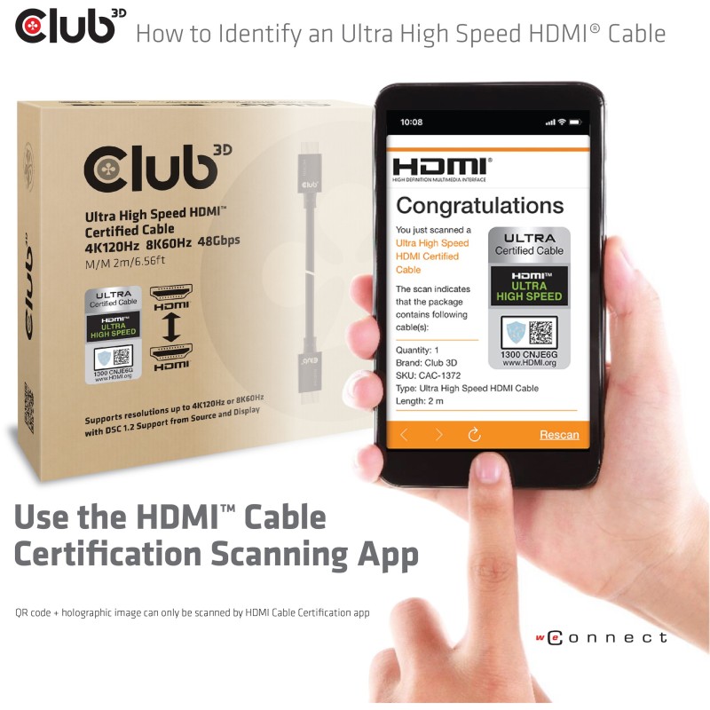 Buy Club3D HDMI Cable A to A - 2.1 Ultra High Speed - 10K HDR - 1.5m in Cyprus, Nicosia, Limassol, Larnaka, Pafos