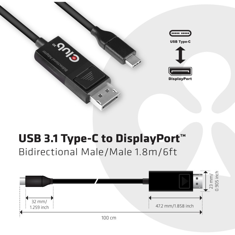 Buy Club3D Cable - USB 3.1 Type-C to DP 1.4 8K60Hz UHD 1.8m St St in Cyprus, Nicosia, Limassol, Larnaka, Pafos