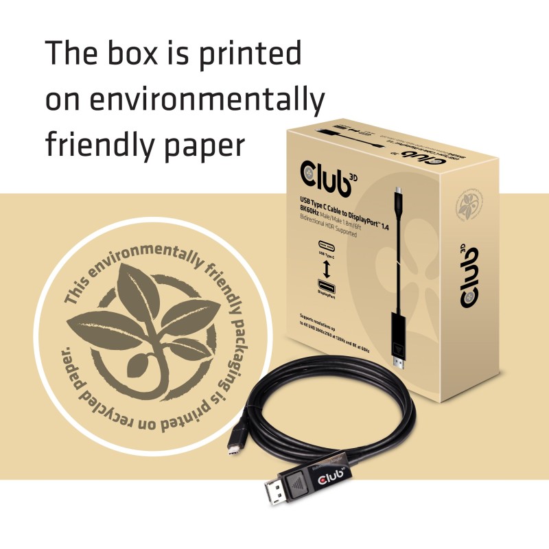 Buy Club3D Cable - USB 3.1 Type-C to DP 1.4 8K60Hz UHD 1.8m St St in Cyprus, Nicosia, Limassol, Larnaka, Pafos