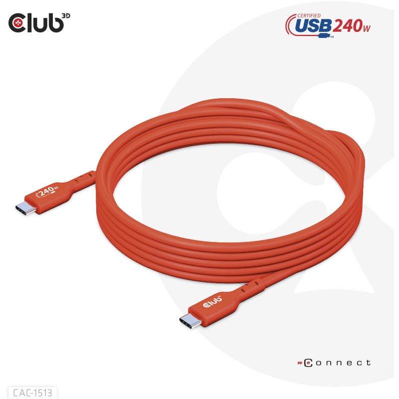 Buy Club3D USB 2 Type-C Cable PD 240W 480Mbps 3m Stainless Steel in Cyprus, Nicosia, Limassol, Larnaka, Pafos