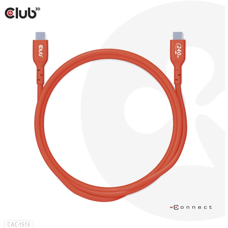 Buy Club3D USB 2 Type-C Cable PD 240W 480Mbps 3m Stainless Steel in Cyprus, Nicosia, Limassol, Larnaka, Pafos