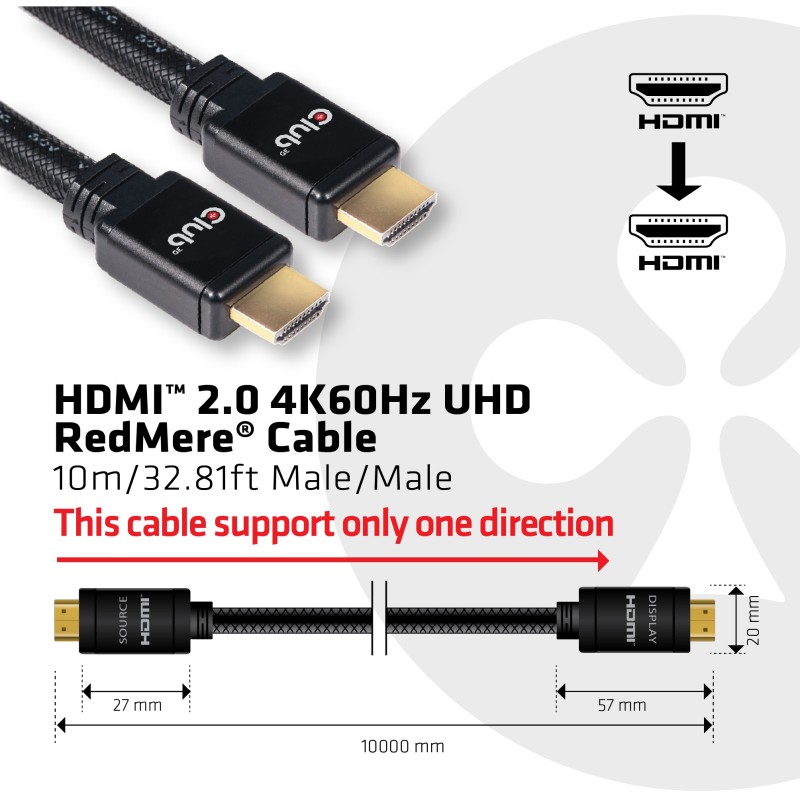 Buy Club3D HDMI Cable A - to A 2.0 RedMere 4K60Hz UHD 10 Meter retail in Cyprus, Nicosia, Limassol, Larnaka, Pafos