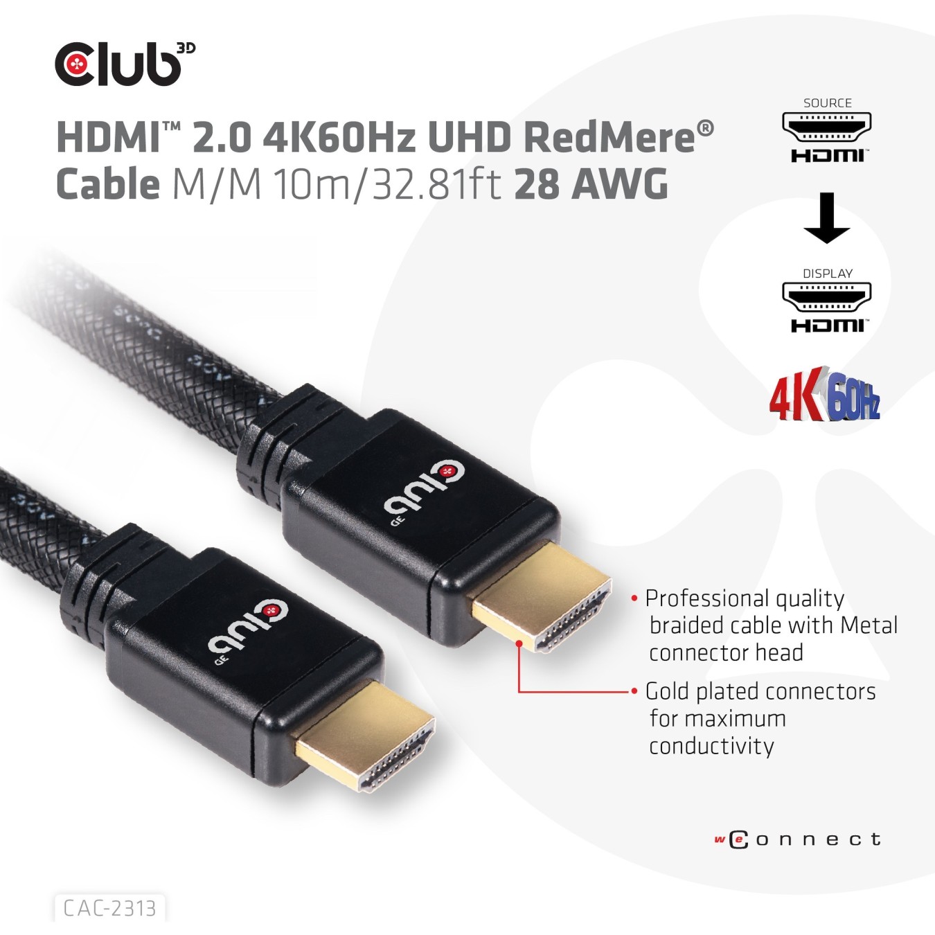 Club3D HDMI Cable A - to A 2.0 RedMere 4K60Hz UHD 10 Meter retail — Buy in Cyprus with Fast Delivery