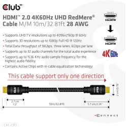 Buy Club3D HDMI Cable A - to A 2.0 RedMere 4K60Hz UHD 10 Meter retail in Cyprus, Nicosia, Limassol, Larnaka, Pafos