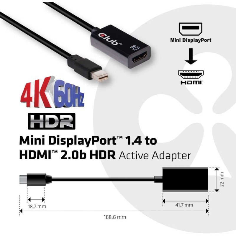 Buy Club3D Adapter - MiniDisplayPort to HDMI 2.0b HDR 4K60Hz Active Retail in Cyprus, Nicosia, Limassol, Larnaka, Pafos