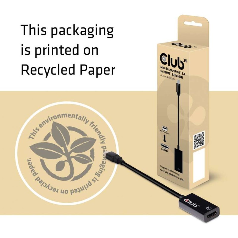 Buy Club3D Adapter - MiniDisplayPort to HDMI 2.0b HDR 4K60Hz Active Retail in Cyprus, Nicosia, Limassol, Larnaka, Pafos