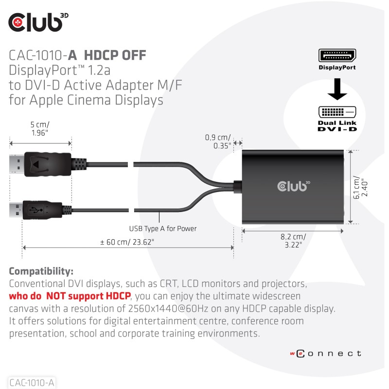 Buy Club3D Adapter DisplayPort to DVI-D HDCP OFF Active St Bu retail - DisplayPo... in Cyprus, Nicosia, Limassol, Larnaka, Pafos