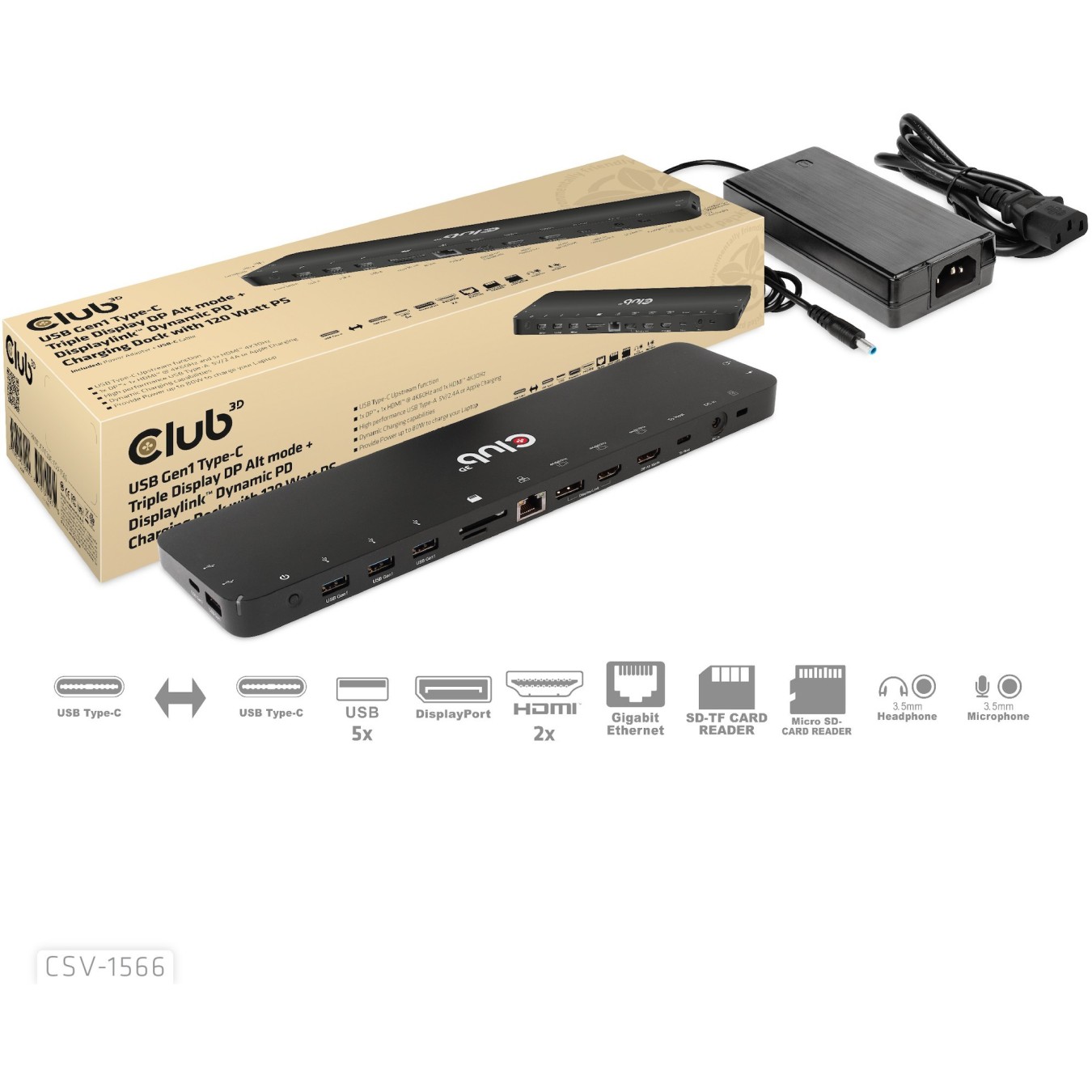 Club3D 4K ChargingDock USB-C - 6x USB3, DP, 2x HDMI, LAN, 120W — Buy in Cyprus with Fast Delivery
