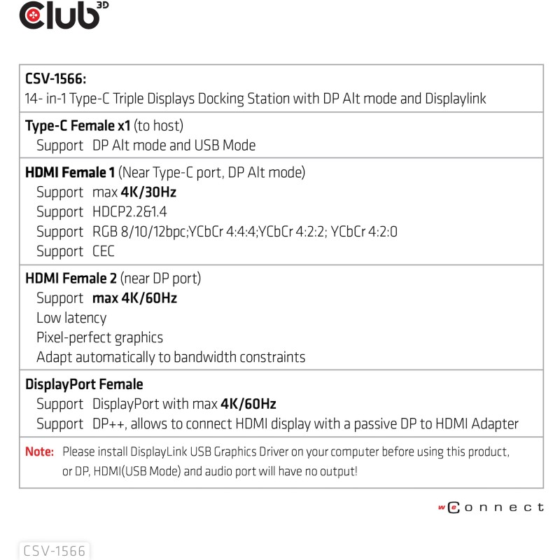 Buy Club3D 4K ChargingDock USB-C - 6x USB3, DP, 2x HDMI, LAN, 120W in Cyprus, Nicosia, Limassol, Larnaka, Pafos