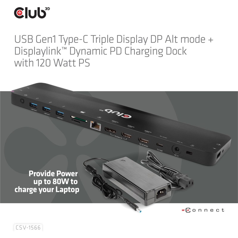 Buy Club3D 4K ChargingDock USB-C - 6x USB3, DP, 2x HDMI, LAN, 120W in Cyprus, Nicosia, Limassol, Larnaka, Pafos
