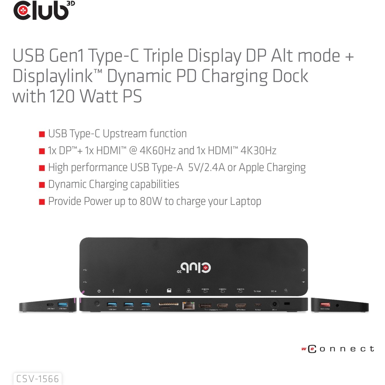 Club3D 4K ChargingDock USB-C - 6x USB3, DP, 2x HDMI, LAN, 120W — Buy in Cyprus with Fast Delivery