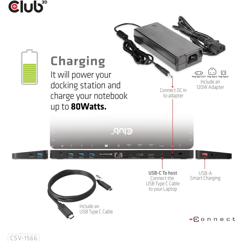 Buy Club3D 4K ChargingDock USB-C - 6x USB3, DP, 2x HDMI, LAN, 120W in Cyprus, Nicosia, Limassol, Larnaka, Pafos