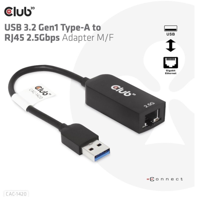 Buy Club3D USB 3.2 Type A to RJ45 2.5Gb Adapter - USB 3.2 Type A to RJ45 2.5Gb in Cyprus, Nicosia, Limassol, Larnaka, Pafos