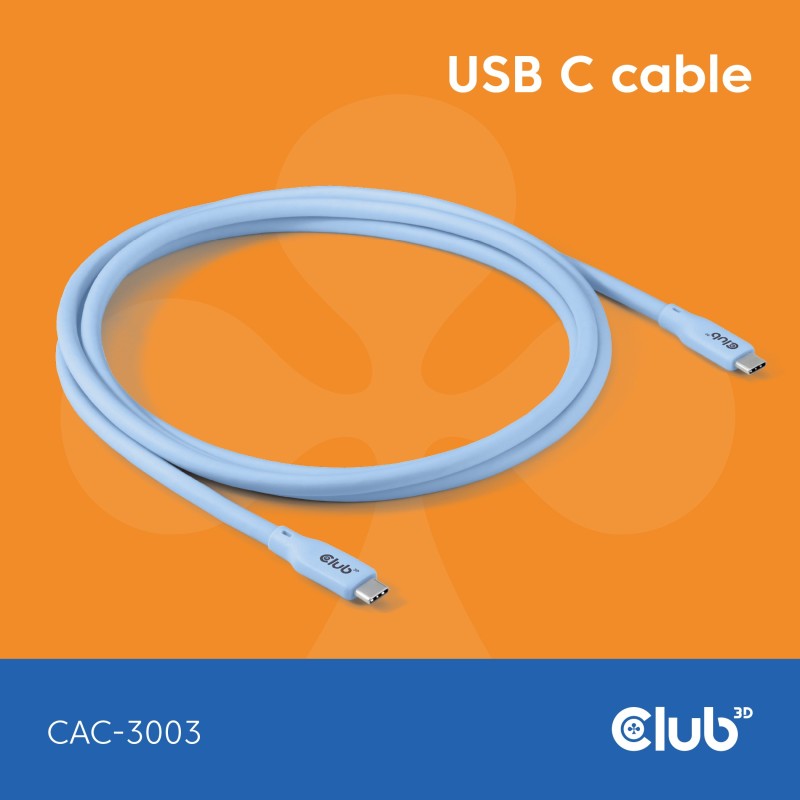 Buy Club3D Lifestyle USB-C Cable - PD 240W.20Gbps 2m Blue St St in Cyprus, Nicosia, Limassol, Larnaka, Pafos
