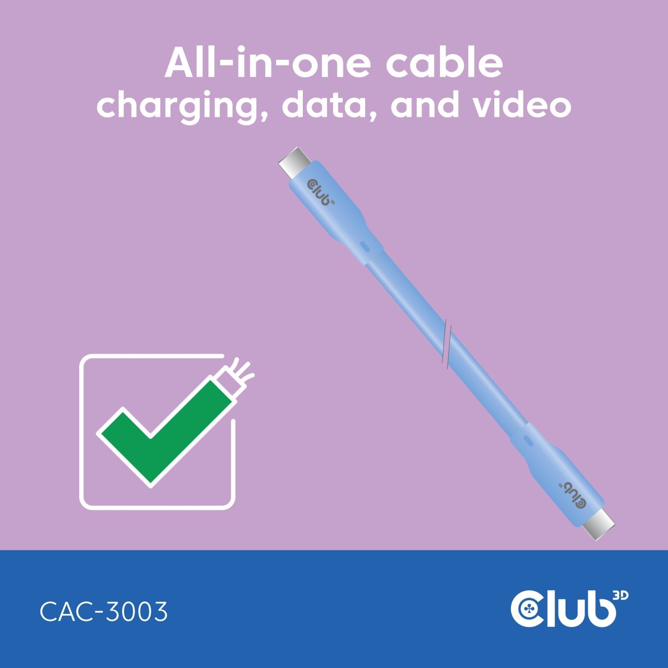 Club3D Lifestyle USB-C Cable - PD 240W.20Gbps 2m Blue St St — Buy in Cyprus with Fast Delivery