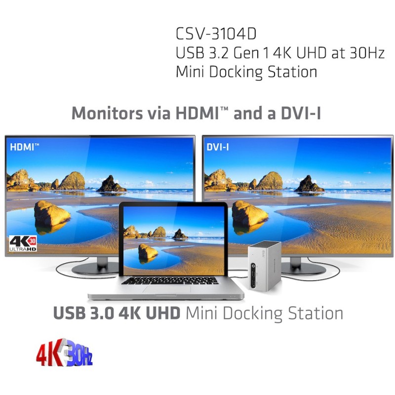 Buy Club3D 4K Mini-Docking USB3 - to 4x USB3 HDMI DVI LAN Silver in Cyprus, Nicosia, Limassol, Larnaka, Pafos